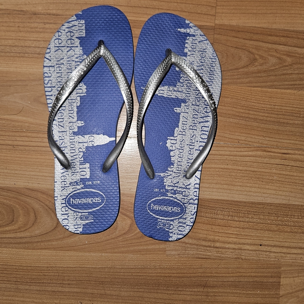 Havaianas Blue and Silver Flip Flops